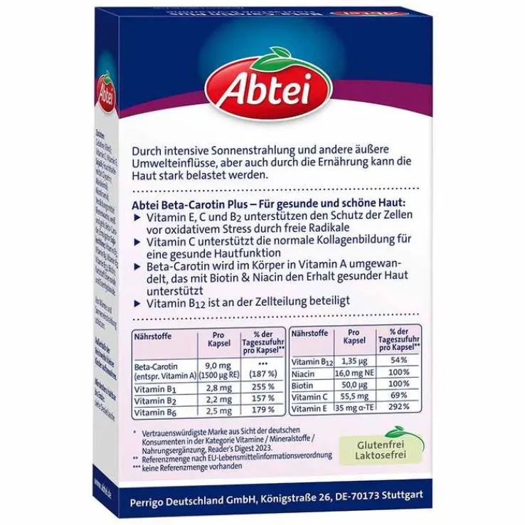 Abtei Beta-Carotin Plus Hautaktive B-Vitamine Kapseln , 50 St