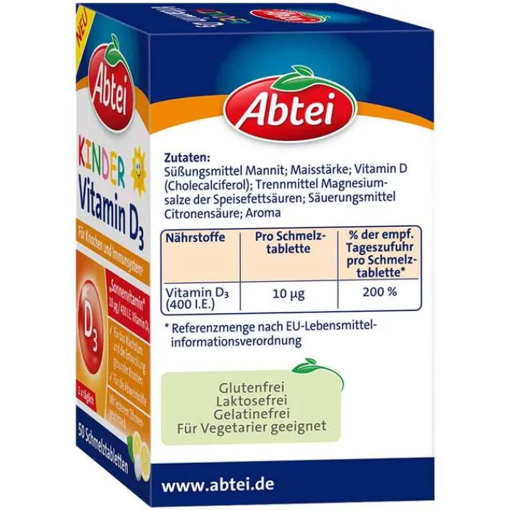 Abtei Kinder Vitamin D3 Schmelztabletten, 50 St