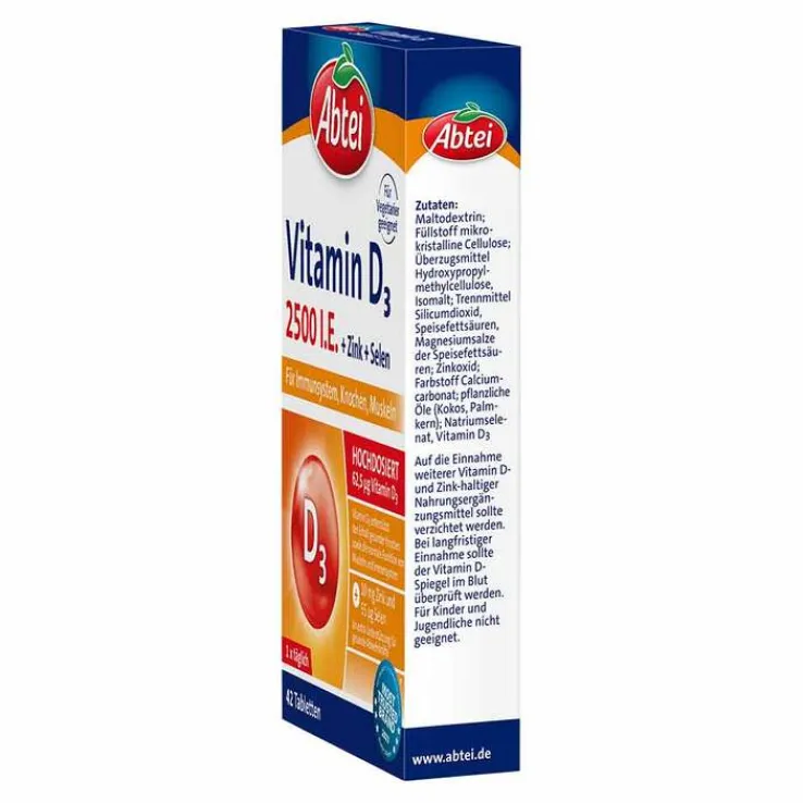 Abtei Vitamin D3 2500 I.E. Tabletten Titandioxidfr, 42 St