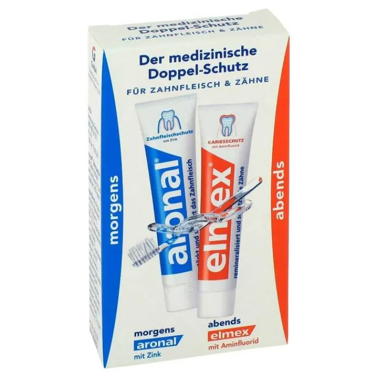 Aronal und Elmex Mini Doppelschutz Zahnpasta, 2X12 ml
