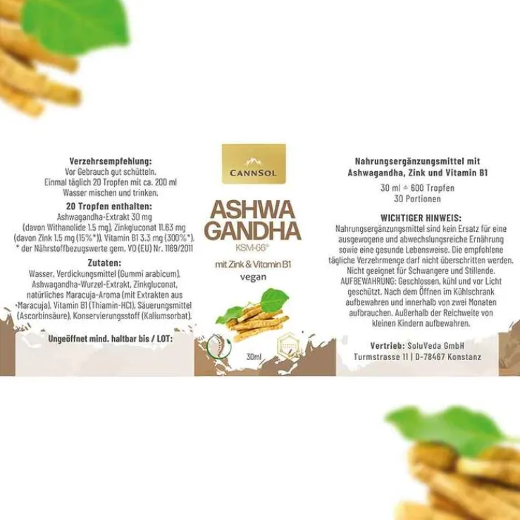 Ashwagandha Mit Zink & Vitamin B1 Tropfen zum Einnehmen , 30 ml