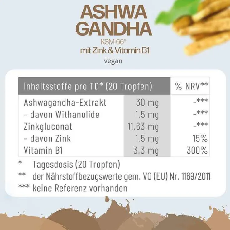 Ashwagandha Mit Zink & Vitamin B1 Tropfen zum Einnehmen , 30 ml