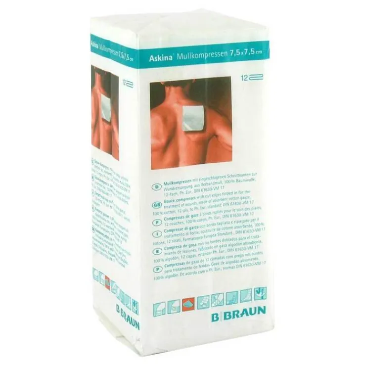 Askina Mullkompressen 7,5x7,5 cm unsteril 12fach, 100 St