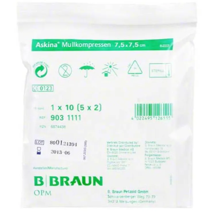 Askina Mullkompressen 7,5x7,5 cm, 5X2 St