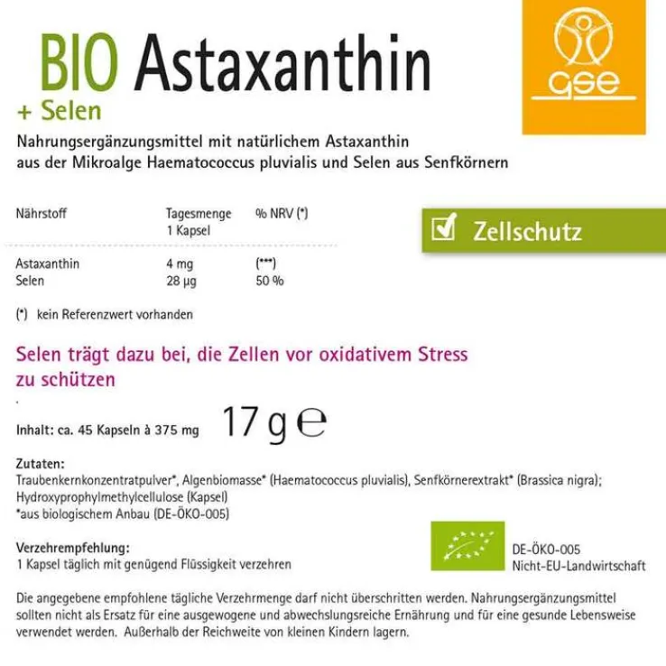 Astaxanthin + Selen Bio Kapseln, 45 St
