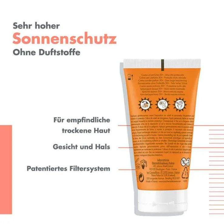 Avene Sonnencreme SPF 50 + ohne Duftstoffe, 50 ml