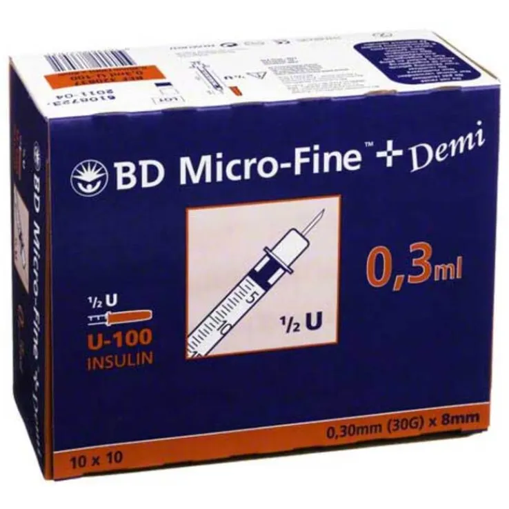 BD Micro-Fine + U 100 Ins.Spr. 0,3x8 mm, 100 St