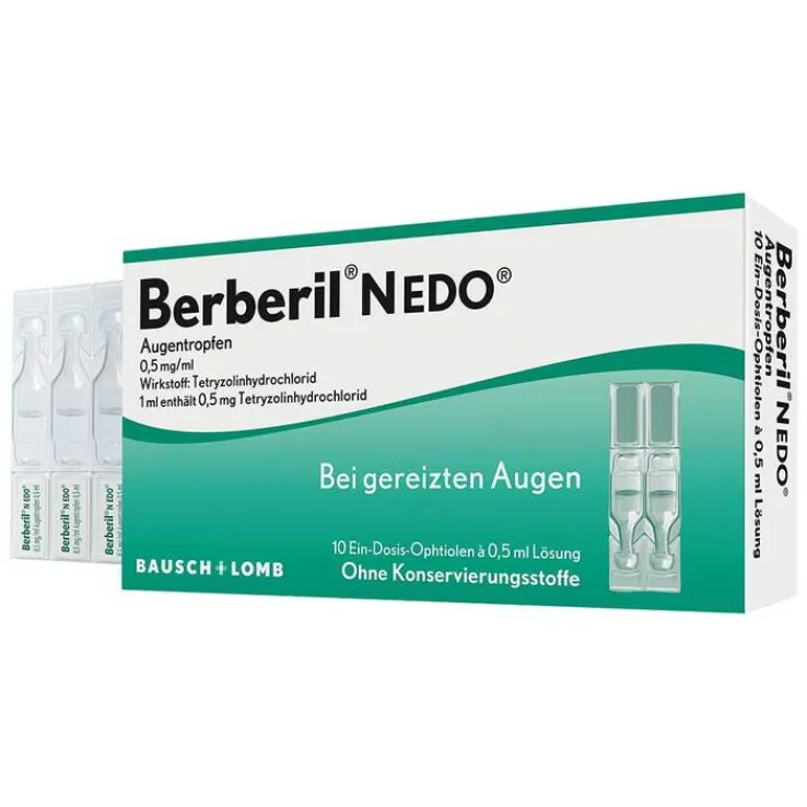 Berberil N EDO Augentropfen bei akut geröteten, gereizten Augen, 10X0.5 ml