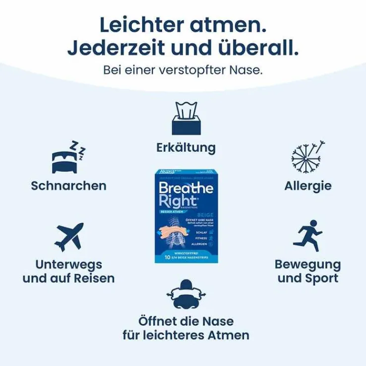 Besser Atmen Breathe Right Nasenpflaster normal transparent , 10 St