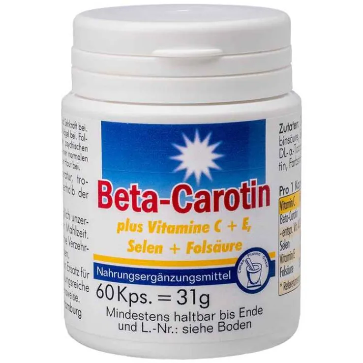 Beta Carotin Kapseln + Vitamine C, E, Selenhefe + Folsäure, 60 St