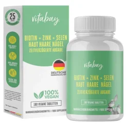 Biotin + Zink + Selen Haut + Haare + Nägel vegan Tabletten, 180 St