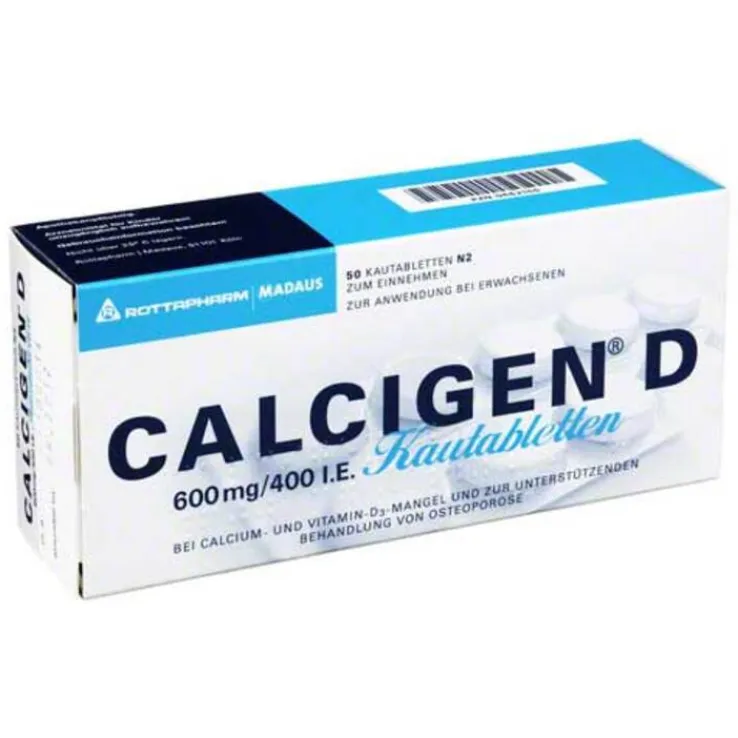 Calcigen D 600 mg / 400 I.E. Kautabletten, 50 St