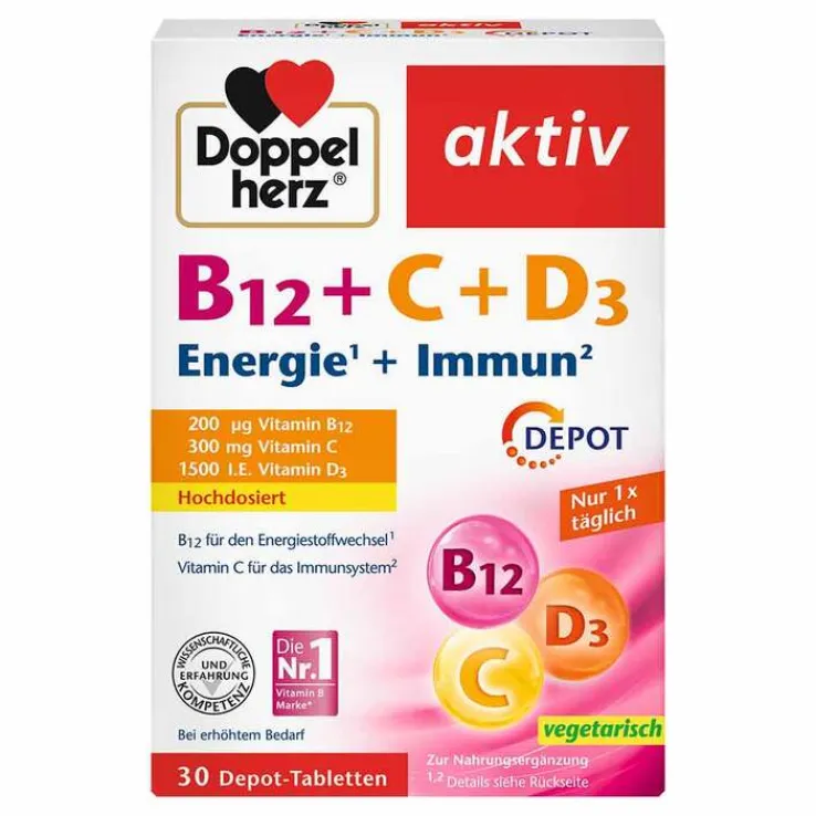 Doppelherz B12 + C + D3 Depot aktiv Tabletten, 30 St