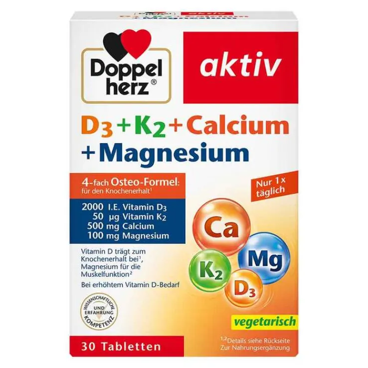 Doppelherz D3 + K2 + Calcium + Magnesium Tabletten, 30 St