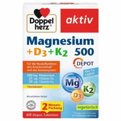 Doppelherz Magnesium 500 + D3 + K2 Depot Tabletten, 60 St