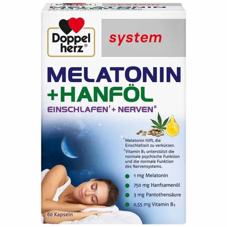 Doppelherz Melatonin + Hanföl system Kapseln, 60 St