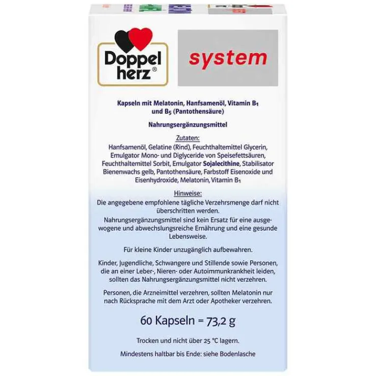 Doppelherz Melatonin + Hanföl system Kapseln, 60 St