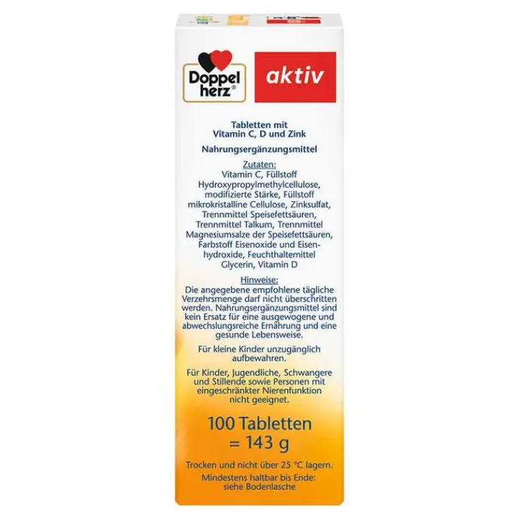 Doppelherz Vitamin C 1000 + D3 + Zink Depot Tabletten, 100 St