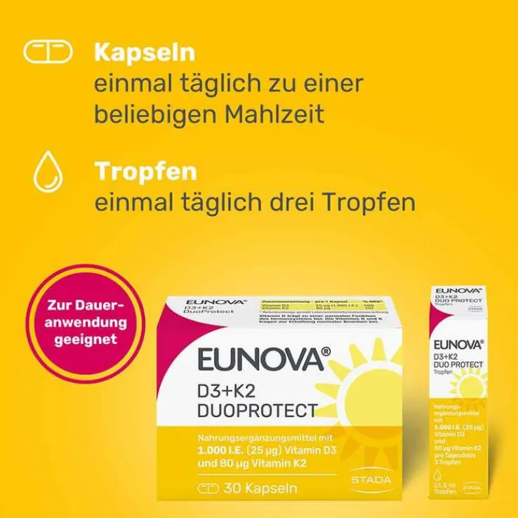 Eunova Duoprotect D3 + K2 1000 I.E. / 80 µg Kapseln, 2X90 St