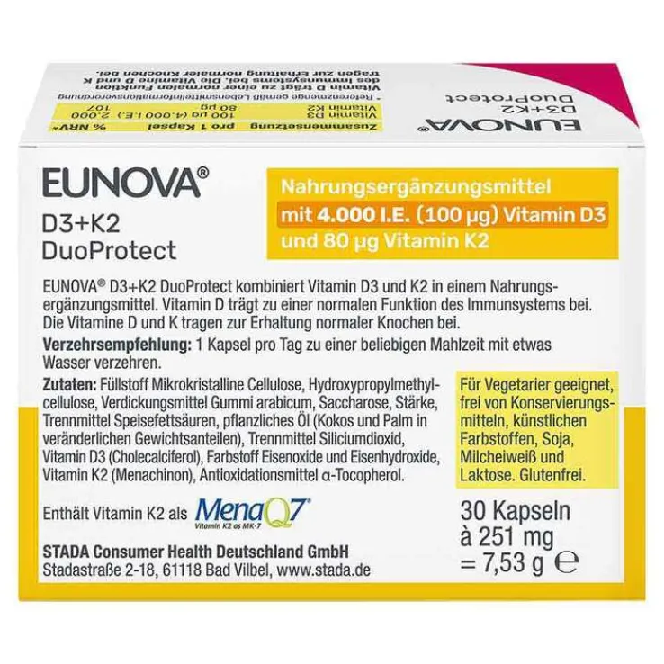 Eunova Duoprotect D3 + K2 4000 I.E. / 80 µg Kapseln, 30 St
