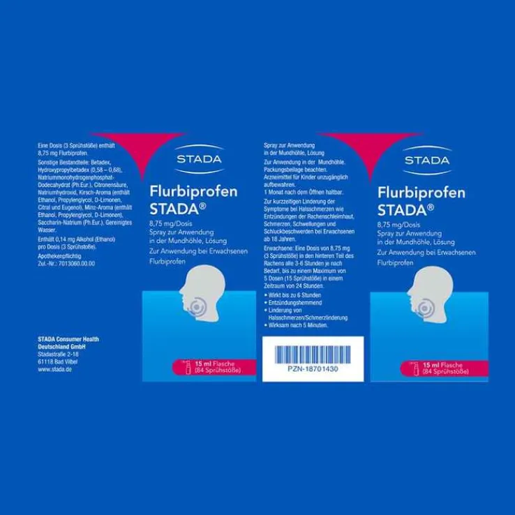 Flurbiprofen STADA 8,75 mg / Dosis Spray Anw.Mundhö., 15 ml