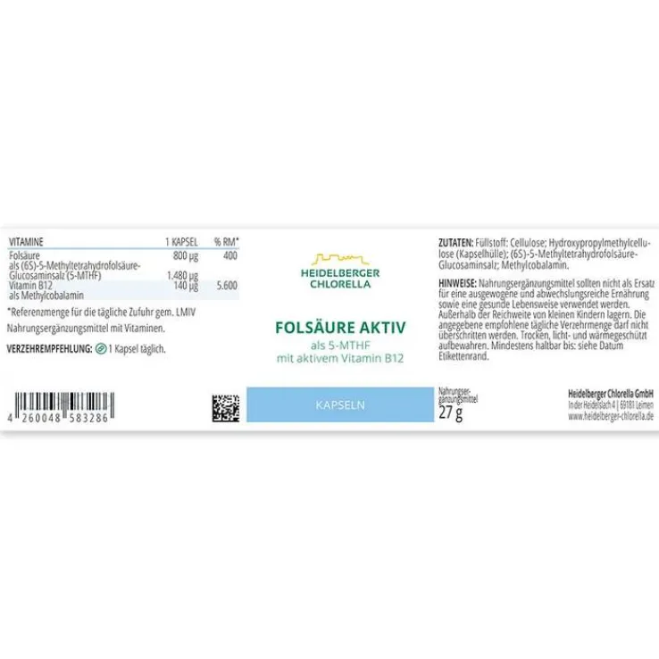 Folsäure Aktiv plus Vitamin B12 aktiv Kapseln, 60 St