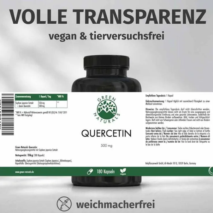 Green Naturals Quercetin 500 mg hochdosiert Kapseln , 180 St