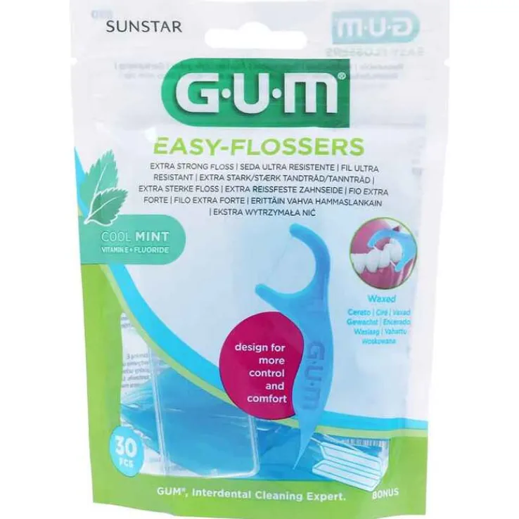 GUM Easy-Flossers Zahnseidesticks gewachst mint + Reise-Etui, 30 St