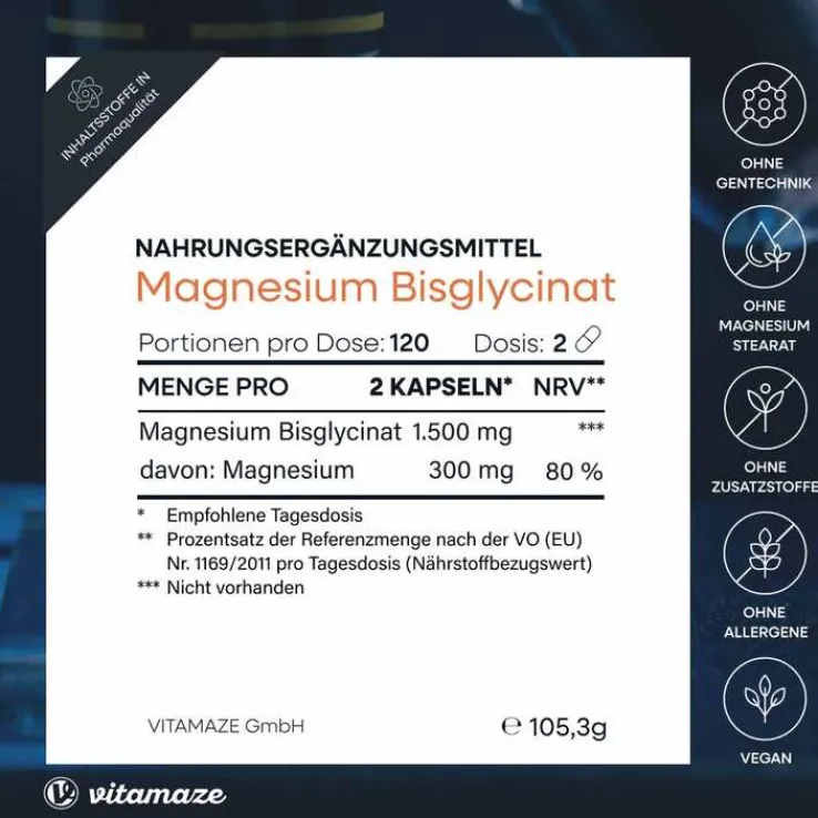 Magnesium Bisglycinat 750 mg vegan Kapseln, 120 St