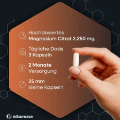 Magnesiumcitrat 360 mg vegan Kapseln, 180 St