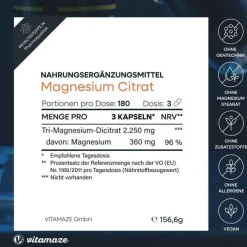 Magnesiumcitrat 360 mg vegan Kapseln, 180 St