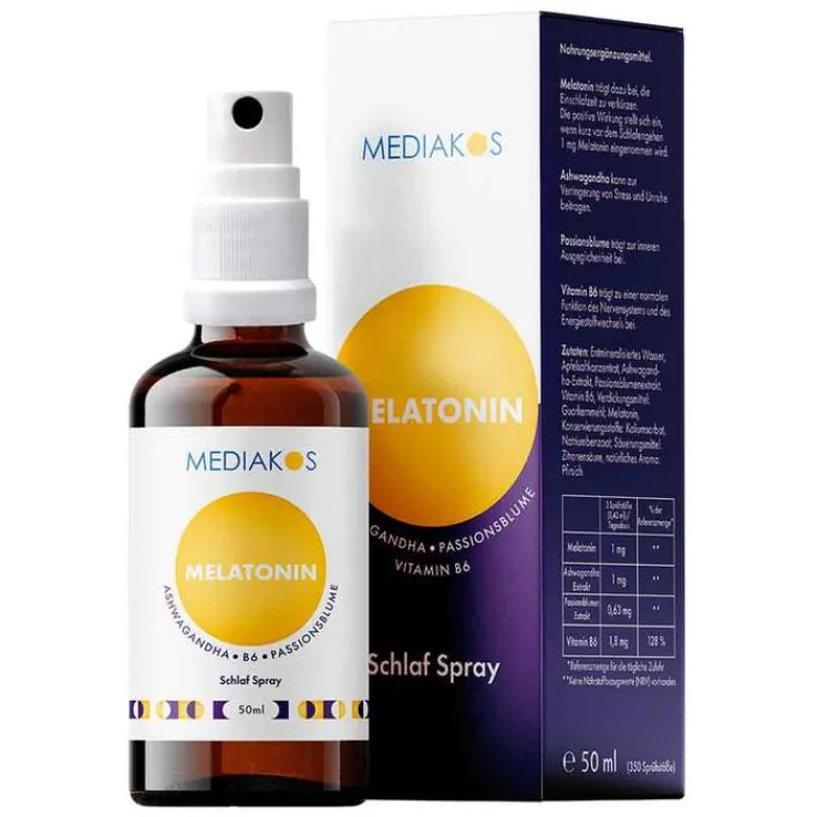 Melatonin Ashwagandha Mediakos Schlaf Spray vegan, 50 ml