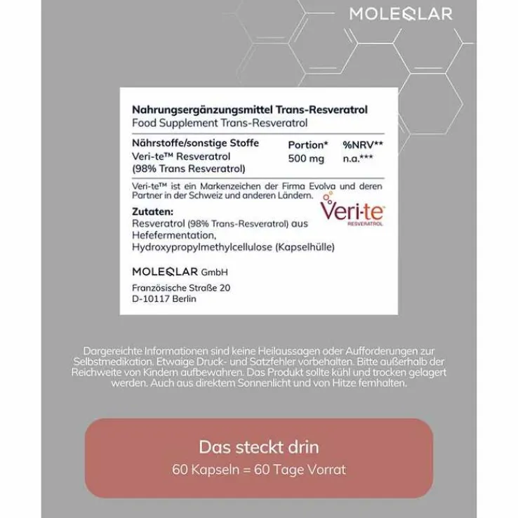 Moleqlar Resveratrol Trans-Resveratrol Kapseln, 60 St