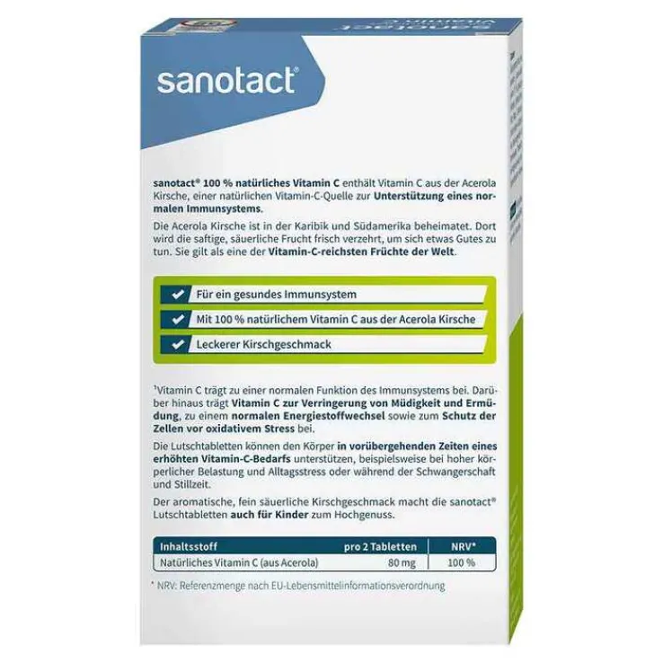 100% Natürliches Vitamin C sanotact Lutschtabletten , 30 St