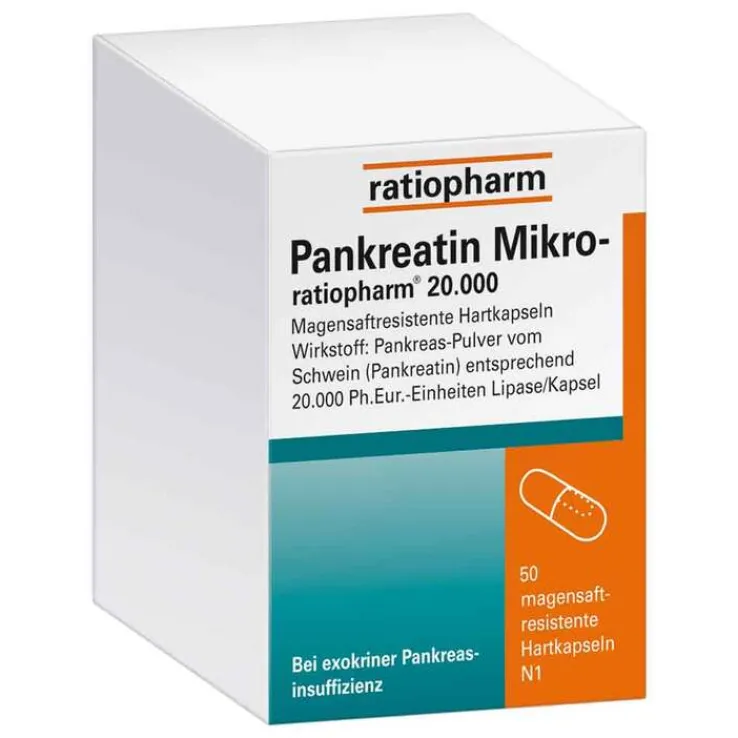 Pankreatin Mikro ratiop.20000 magens.Hartkapseln, 50 St
