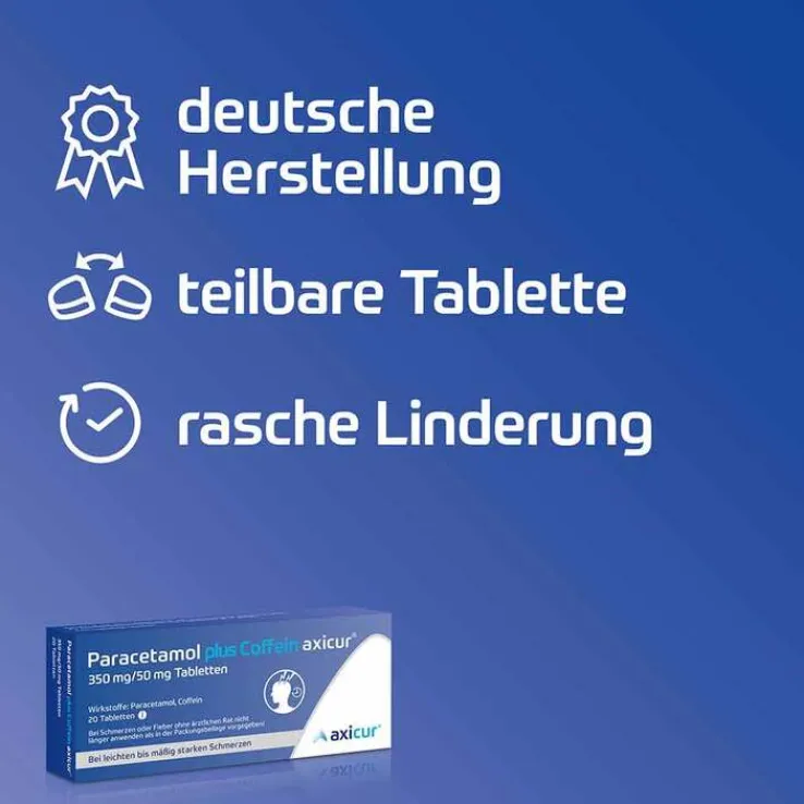 Paracetamol plus Coffein axicur® 350 mg/50 mg Tabletten, 20 St