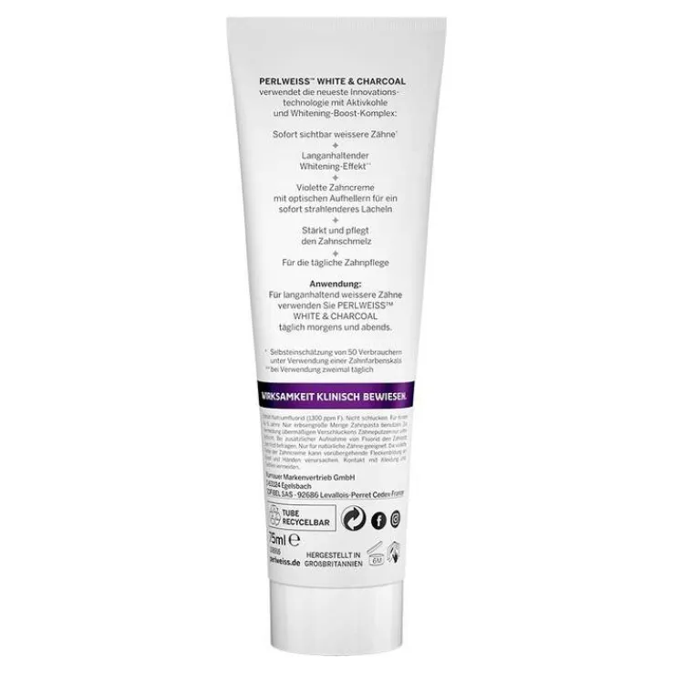 Perlweiss White & Charcoal Zahncreme, 75 ml