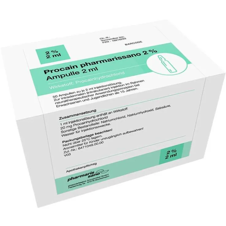Procain pharmarissano 2% Injektionslösung Ampullen 2 ml, 50X2 ml