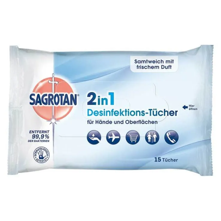 SAGROTAN® 2in1 Desinfektions-Tücher, 15 St