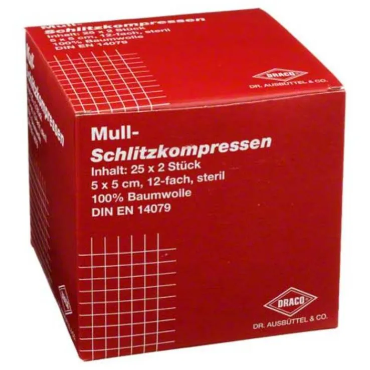 Schlitzkompressen Mull 5x5cm, 25X2 St