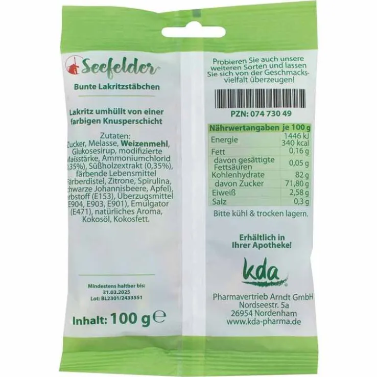 Seefelder Bunte Lakritzstäbchen KDA, 100 g
