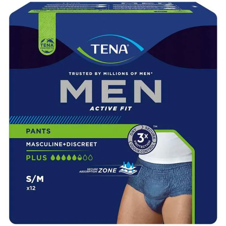 TENA® MEN ACTIVE FIT Plus Pants blau S/M bei Inkontinenz, 12 St