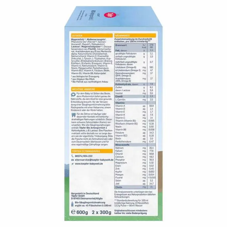 Töpfer Lactana Bio 1 Pulver, 600 g