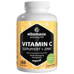 Vitamin C Gepuffert 1000 mg hochdosiert + Zink Tabletten , 360 St
