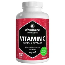 Vitamin C 160 mg Acerola Extrakt pur vegan Kapseln, 180 St