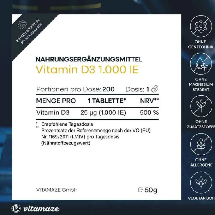 Vitamin D3 1.000 I.E. daily vegetarisch Tabletten, 200 St