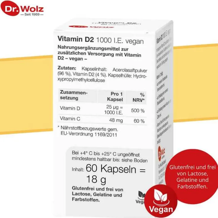 Vitamin D2 1000 I.E. vegan Kapseln, 60 St