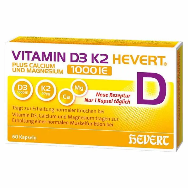 Vitamin D3 K2 Hevert + Calcium und Magnesium 2000 IE Kapseln , 60 St