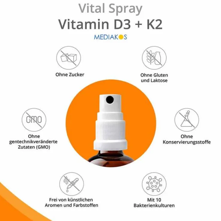 Vitamin D3 + K2 1000 I.E. 20 µg Mediakos Vital Spray, 20 ml