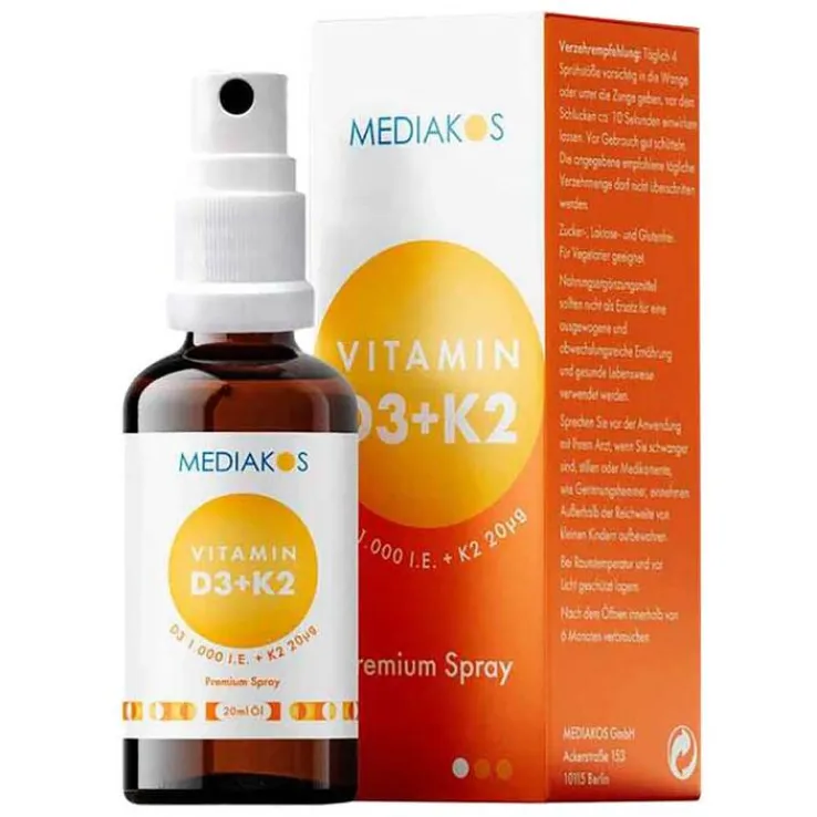 Vitamin D3 + K2 1000 I.E. 20 µg Premium Spray, 20 ml